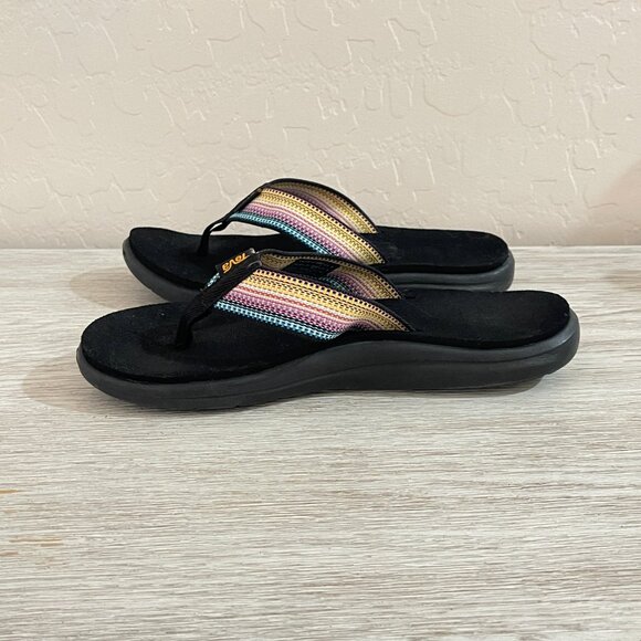Teva 6 Flip Flop Sandals Voya Antiguous Black Multi Color Straps - Picture 5 of 12